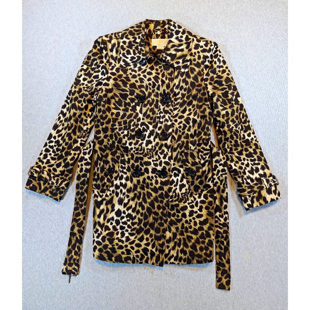 Michael Kors Women's Leopard Print Belted Mid-Length Trench Coat Women's Medium